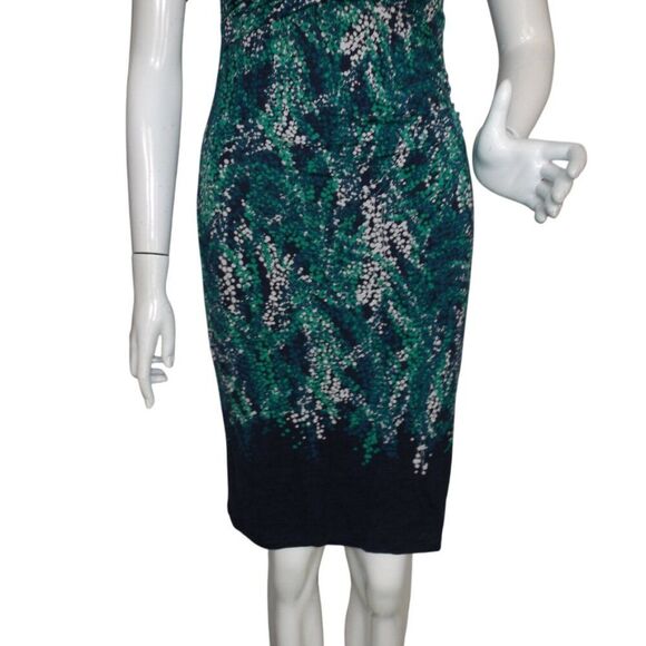 BODEN Dress, 6, Rita Sheath, Ruched Bust, Blue/Green Abstract leaves, Tencel - Picture 6 of 13